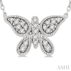 1/10 ctw Butterfly Petite Round Cut Diamond Fashion Pendant With Chain in 10K White Gold