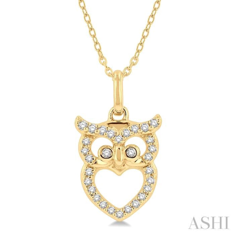 1/8 ctw Owl Frame Petite Round Cut Diamond Fashion Pendant With Chain in 10K Yellow Gold