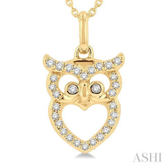 1/8 ctw Owl Frame Petite Round Cut Diamond Fashion Pendant With Chain in 10K Yellow Gold