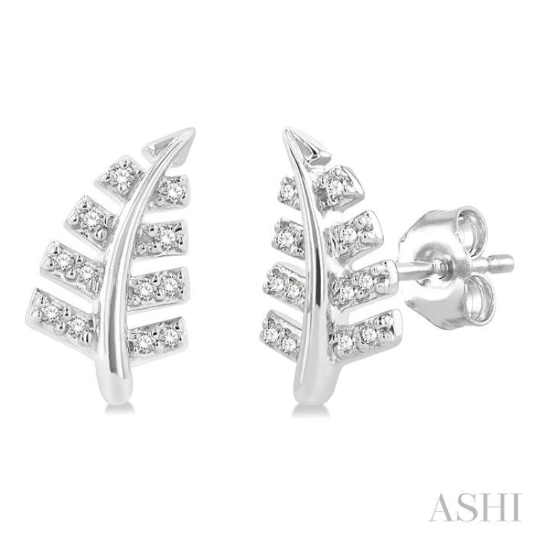 1/10 ctw Fern Leaf Petite Round Cut Diamond Fashion Stud Earring in 10K White Gold