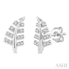 1/10 ctw Fern Leaf Petite Round Cut Diamond Fashion Stud Earring in 10K White Gold
