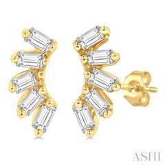 1/6 ctw Curved Petite Baguette Cut Diamond Fashion Stud Earring in 10K Yellow Gold