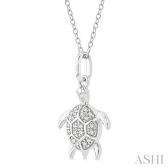 1/10 ctw Sea Turtle Petite Round Cut Diamond Fashion Pendant With Chain in 10K White Gold