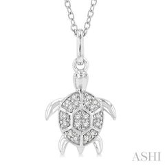 1/10 ctw Sea Turtle Petite Round Cut Diamond Fashion Pendant With Chain in 10K White Gold