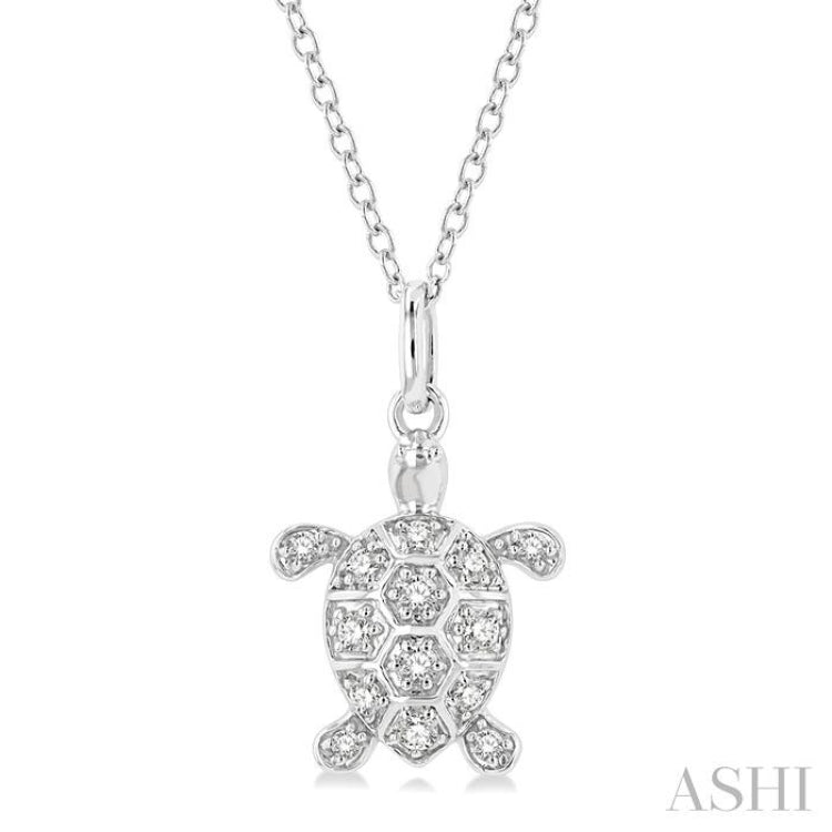 1/6 ctw Marine Life Turtle Petite Round Cut Diamond Fashion Pendant With Chain in 10K White Gold