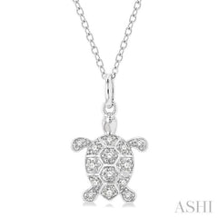 1/6 ctw Marine Life Turtle Petite Round Cut Diamond Fashion Pendant With Chain in 10K White Gold