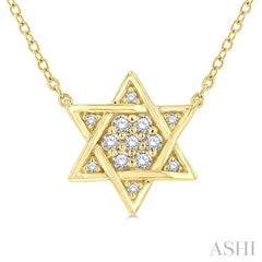 1/10 ctw Star of David Petite Round Cut Diamond Fashion Pendant With Chain in 10K Yellow Gold