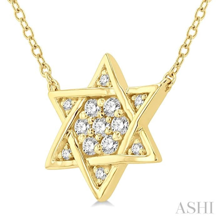 1/10 ctw Star of David Petite Round Cut Diamond Fashion Pendant With Chain in 10K Yellow Gold