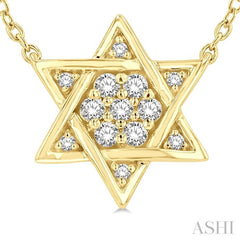 1/10 ctw Star of David Petite Round Cut Diamond Fashion Pendant With Chain in 10K Yellow Gold