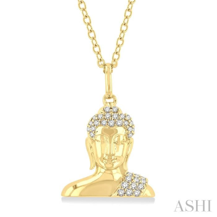 1/8 ctw Buddha Petite Round Cut Diamond Fashion Pendant With Chain in 10K Yellow Gold