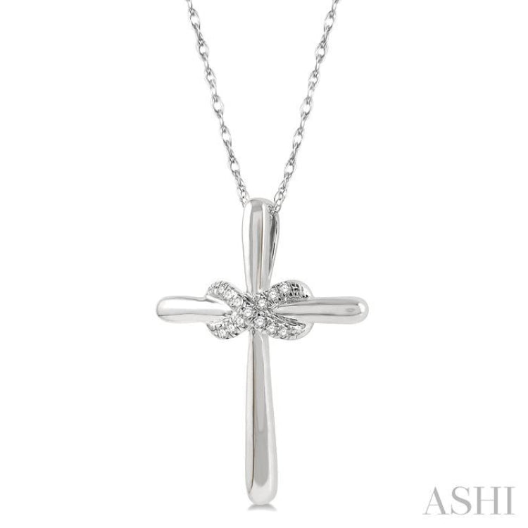 1/20 ctw Infinity Round Cut Diamond Cross Petite Pendant With Chain in 10K White Gold