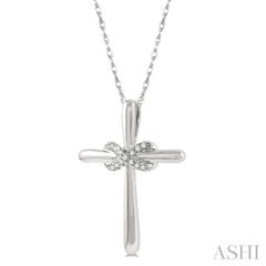 1/20 ctw Infinity Round Cut Diamond Cross Petite Pendant With Chain in 10K White Gold