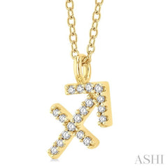 1/10 ctw Sagittarius Round Cut Diamond Zodiac Pendant With Chain in 10K Yellow Gold