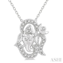 1/10 ctw Ganesha in OM Petite Round Cut Diamond Fashion Pendant With Chain in 10K White Gold