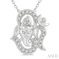 1/10 ctw Ganesha in OM Petite Round Cut Diamond Fashion Pendant With Chain in 10K White Gold