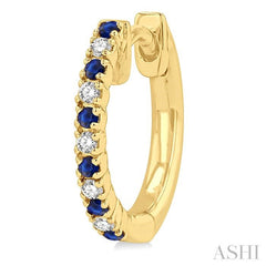 1.35 MM Round Shape Sapphire and 1/10 ctw Petite Round Cut Diamond Precious Fashion Huggies in 10K Yellow Gold