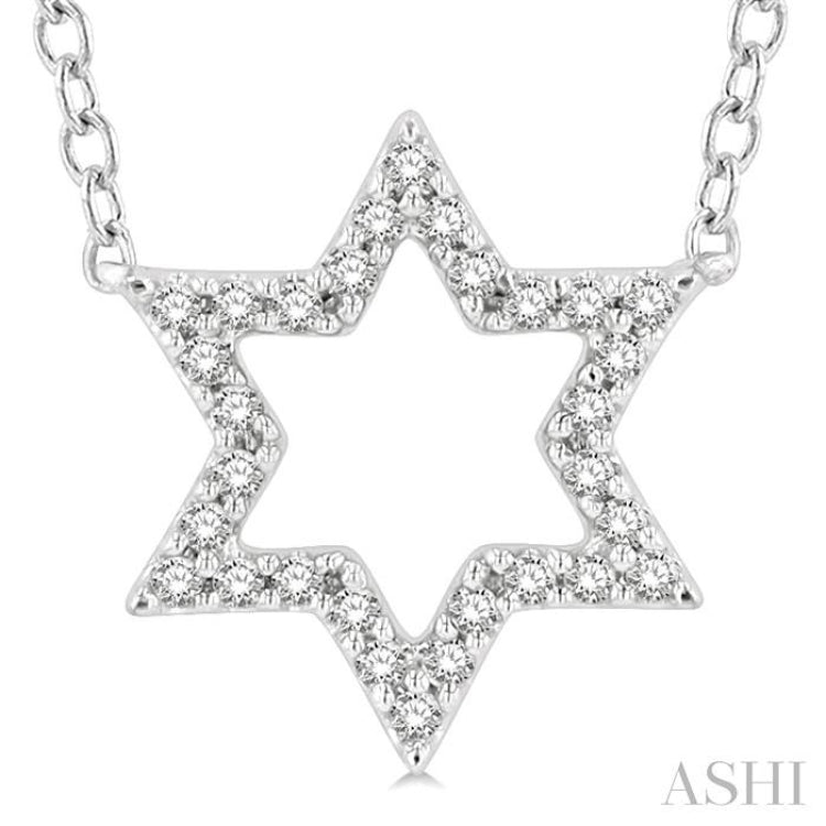 1/10 ctw Star of David Petite Round Cut Diamond Fashion Pendant With Chain in 10K White Gold