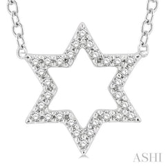 1/10 ctw Star of David Petite Round Cut Diamond Fashion Pendant With Chain in 10K White Gold