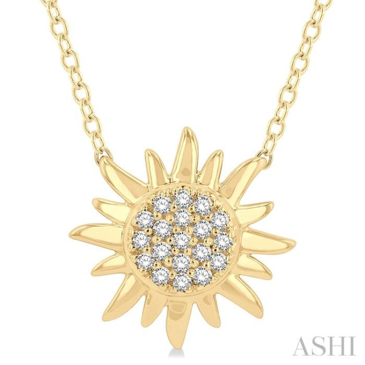 1/10 ctw Sun Petite Round Cut Diamond Fashion Pendant With Chain in 10K Yellow Gold