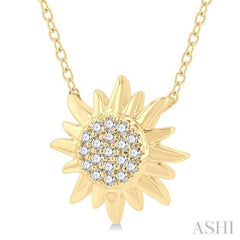 1/10 ctw Sun Petite Round Cut Diamond Fashion Pendant With Chain in 10K Yellow Gold