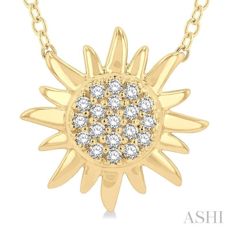 1/10 ctw Sun Petite Round Cut Diamond Fashion Pendant With Chain in 10K Yellow Gold