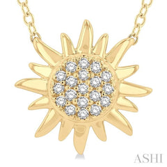 1/10 ctw Sun Petite Round Cut Diamond Fashion Pendant With Chain in 10K Yellow Gold