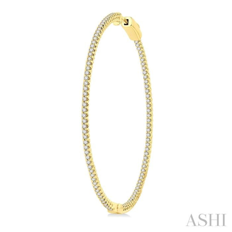 1 ctw Inside-Out Round Cut Diamond 1 3/4 Inch Hoop Earrings in 14K Yellow Gold