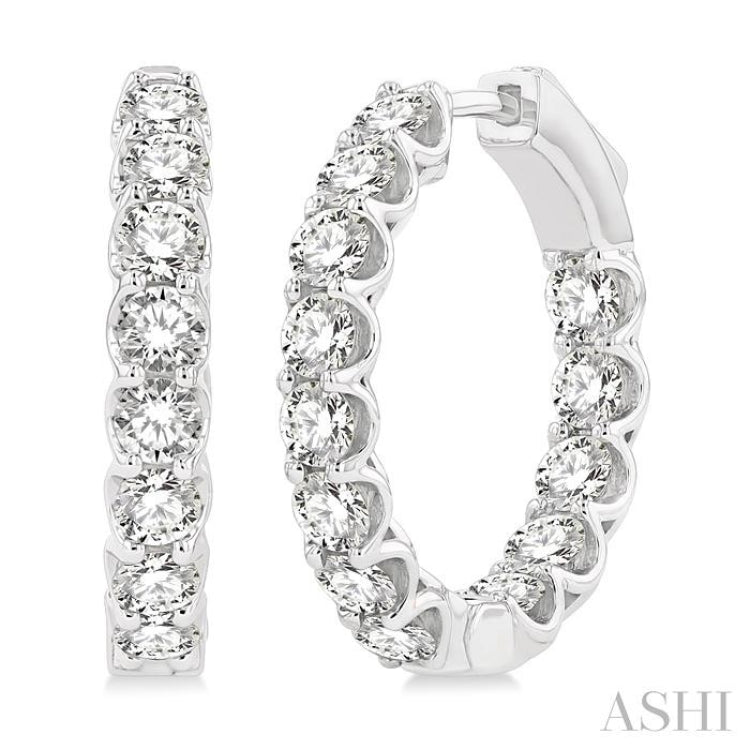 3 ctw Inside-Out Round Cut Diamond Hoop Earrings in 14K White Gold