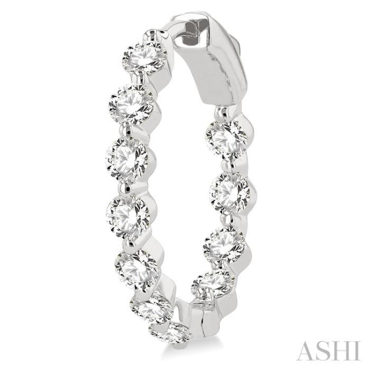 2 ctw Inside-Out Single Prong Set Round Cut Diamond Hoop Earrings in 14K White Gold