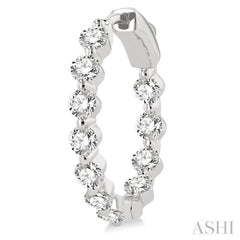 2 ctw Inside-Out Single Prong Set Round Cut Diamond Hoop Earrings in 14K White Gold