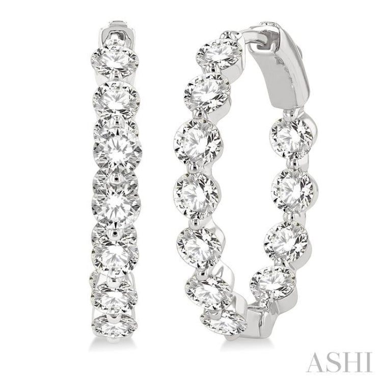 4 ctw Inside-Out Single Prong Set Round Cut Diamond Hoop Earrings in 14K White Gold