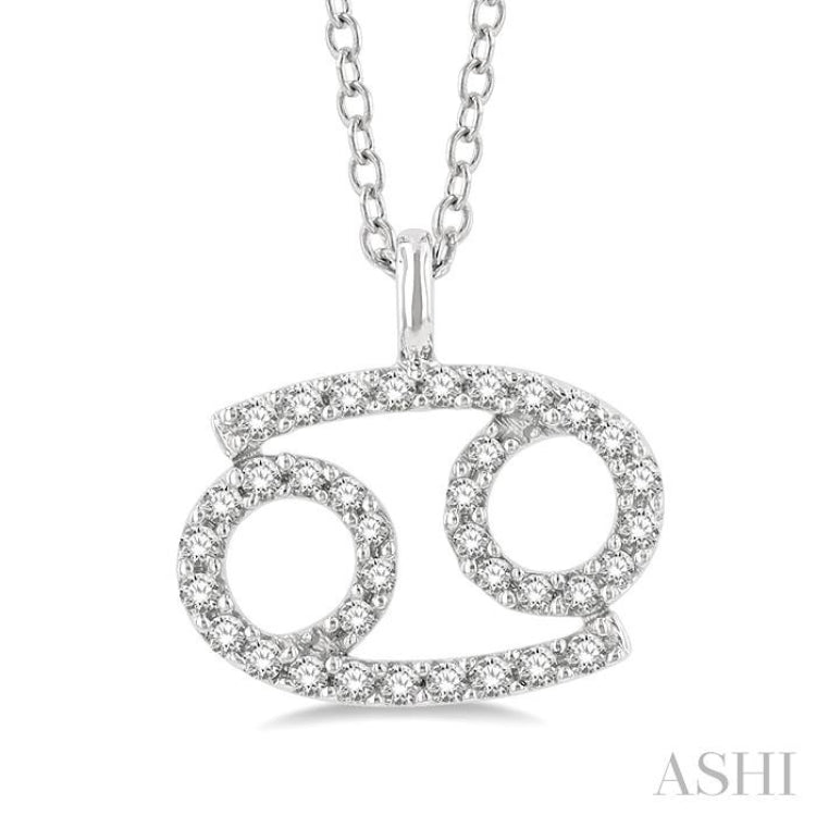 1/8 ctw Cancer Round Cut Diamond Zodiac Pendant With Chain in 14K White Gold