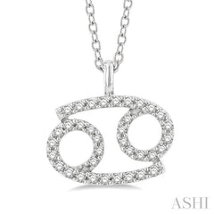 1/8 ctw Cancer Round Cut Diamond Zodiac Pendant With Chain in 14K White Gold