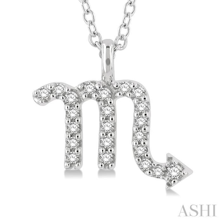1/10 ctw Scorpio Round Cut Diamond Zodiac Pendant With Chain in 14K White Gold