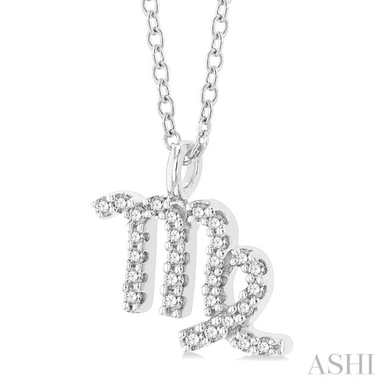 1/8 ctw Virgo Round Cut Diamond Zodiac Pendant With Chain in 14K White Gold