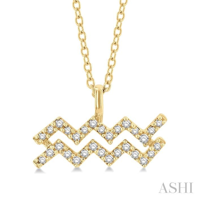 1/10 ctw Aquarius Round Cut Diamond Zodiac Pendant With Chain in 14K Yellow Gold