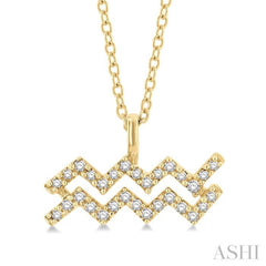 1/10 ctw Aquarius Round Cut Diamond Zodiac Pendant With Chain in 14K Yellow Gold