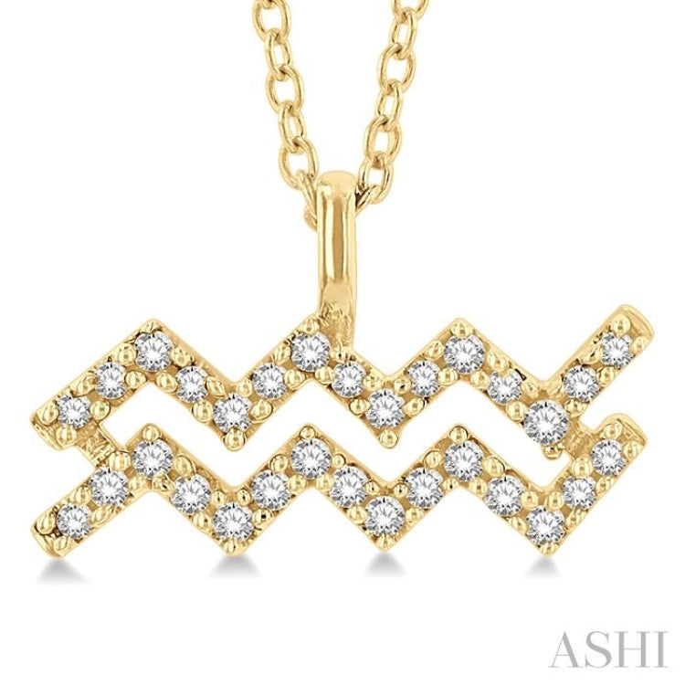 1/10 ctw Aquarius Round Cut Diamond Zodiac Pendant With Chain in 14K Yellow Gold