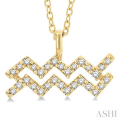 1/10 ctw Aquarius Round Cut Diamond Zodiac Pendant With Chain in 14K Yellow Gold