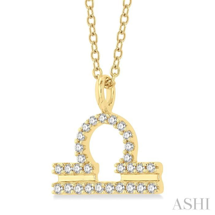 1/8 ctw Libra Round Cut Diamond Zodiac Pendant With Chain in 14K Yellow Gold