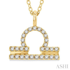1/8 ctw Libra Round Cut Diamond Zodiac Pendant With Chain in 14K Yellow Gold