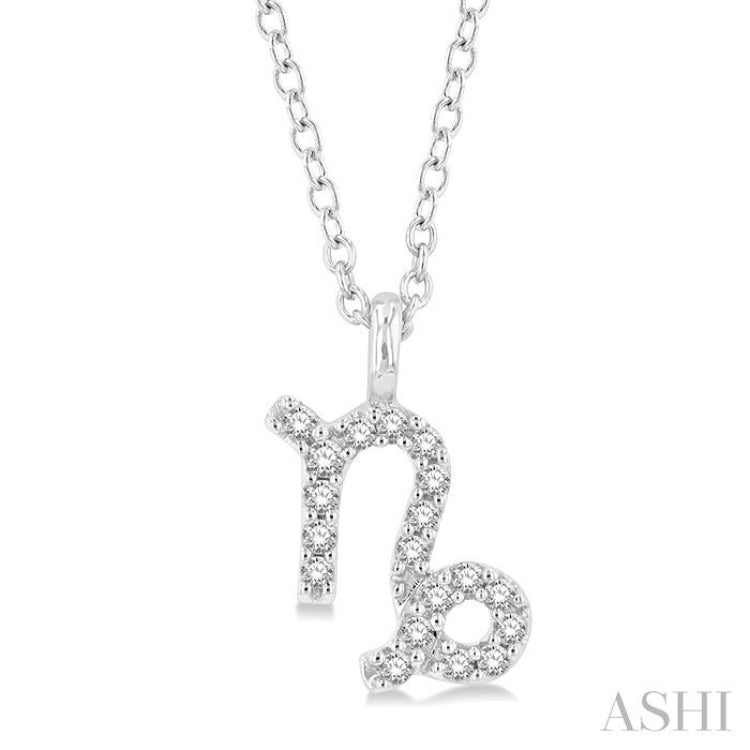 1/10 ctw Capricorn Round Cut Diamond Zodiac Pendant With Chain in 14K White Gold