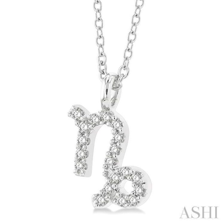1/10 ctw Capricorn Round Cut Diamond Zodiac Pendant With Chain in 14K White Gold