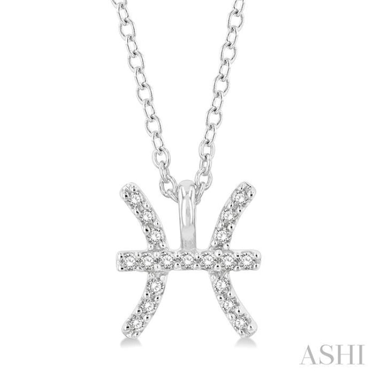 1/20 ctw Pisces Round Cut Diamond Zodiac Pendant With Chain in 14K White Gold