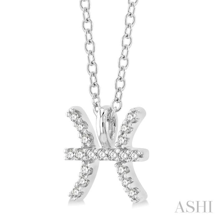 1/20 ctw Pisces Round Cut Diamond Zodiac Pendant With Chain in 14K White Gold