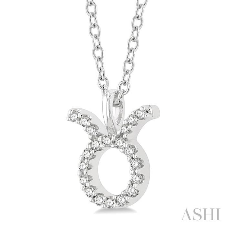 1/10 ctw Taurus Round Cut Diamond Zodiac Pendant With Chain in 14K White Gold