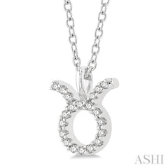 1/10 ctw Taurus Round Cut Diamond Zodiac Pendant With Chain in 14K White Gold