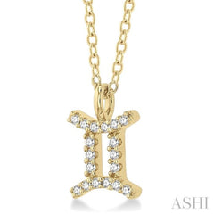 1/10 ctw Gemini Round Cut Diamond Zodiac Pendant With Chain in 14K Yellow Gold