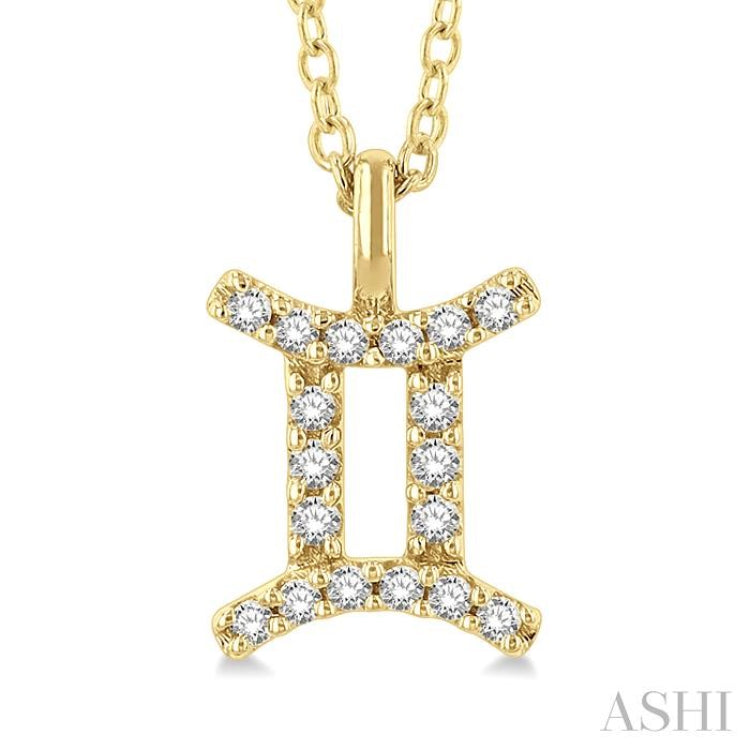 1/10 ctw Gemini Round Cut Diamond Zodiac Pendant With Chain in 14K Yellow Gold