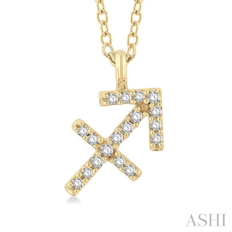 1/10 ctw Sagittarius Round Cut Diamond Zodiac Pendant With Chain in 14K Yellow Gold